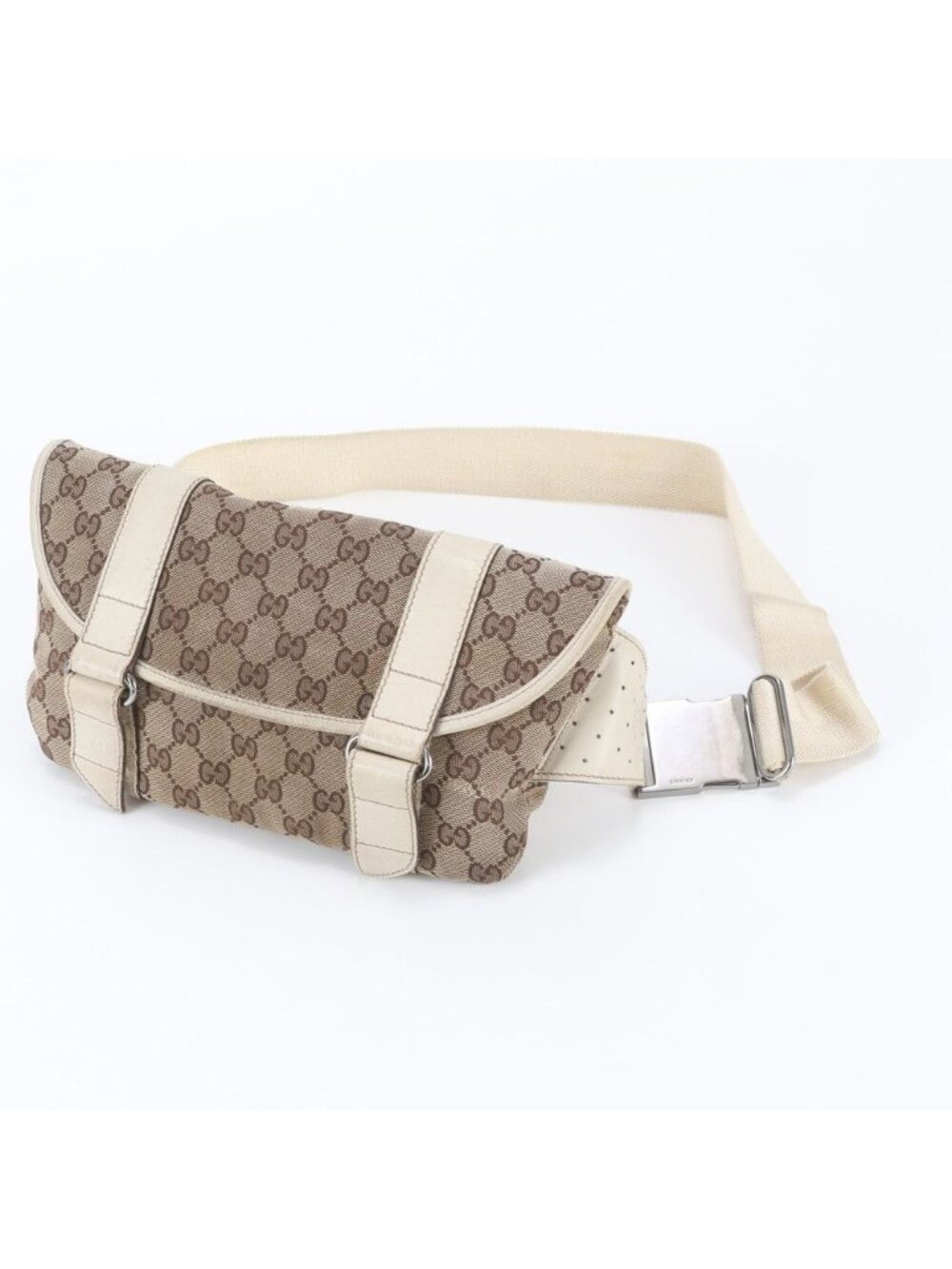 Gucci GG Canvas Leather 2-Way Belt Bag Crossbody Body Waist Pouch